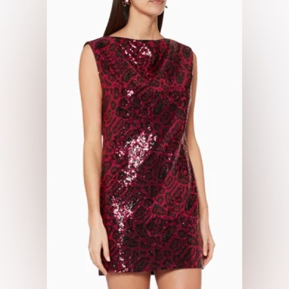 RtA Road to Awe Stevie Sequin Animal Print Sheath Mini Dress Pink Black Size XS